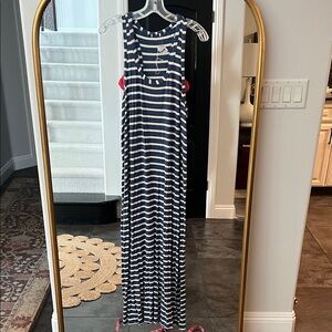 Blue and White Striped Maxi Dress